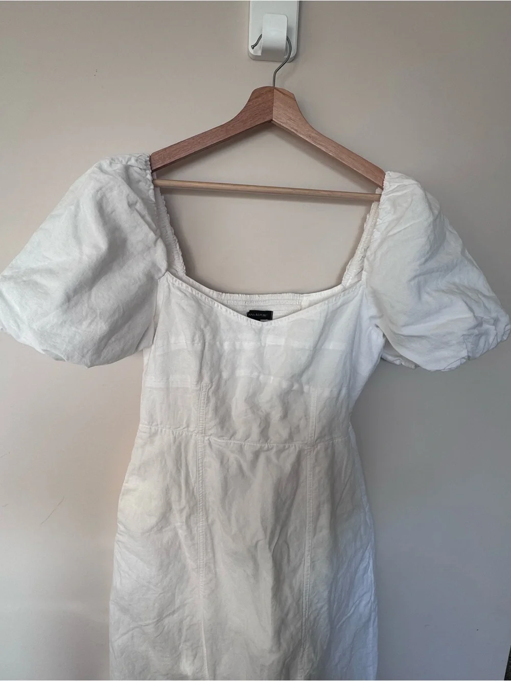 Banana Republic White Puff Sleeve Linen Cotton Midi Dress with Front Slit - Picture 3 of 8